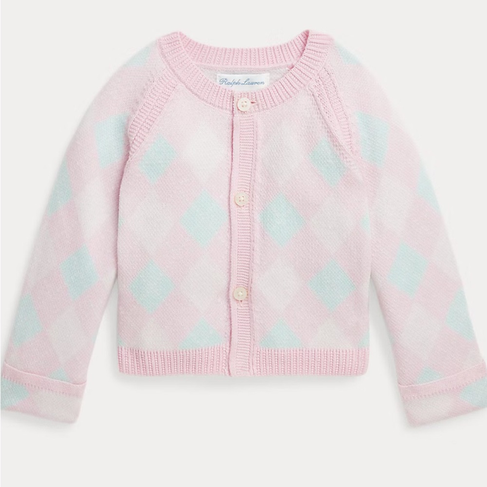 Ralph Lauren Pink and Blue Argyle Cardigan